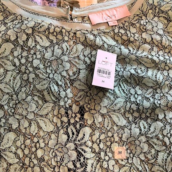 Ann Taylor LOFT Green & Black Lace Blouse with Back Zipper - Medium - Picture 5 of 7